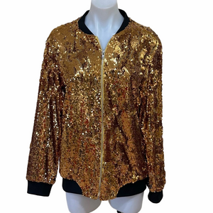 Gold Sequin holiday Las Vegas zip up Bomber Jacket